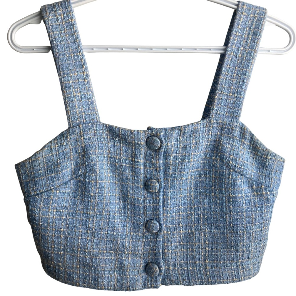 Jason Wu cropped tank tweed button up blue size 2